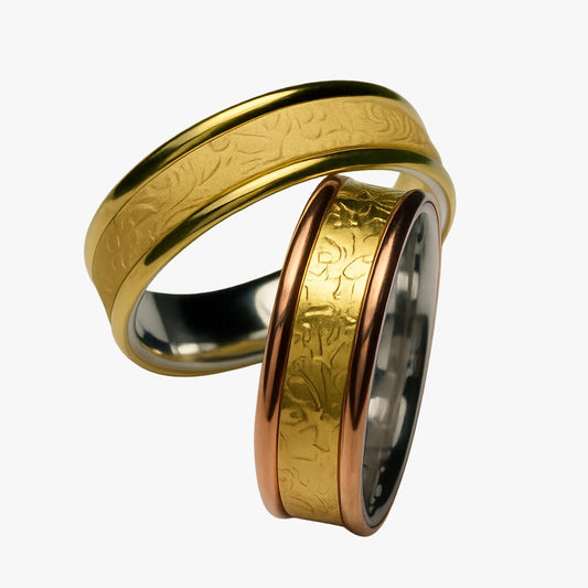 Argollas Ornamentales en 2 colores de oro 18k